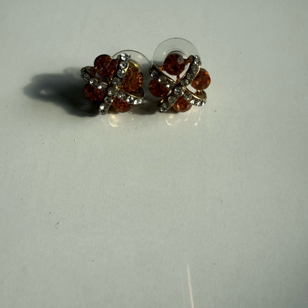 Amber Crystal Flower Stud Earrings - Unbranded